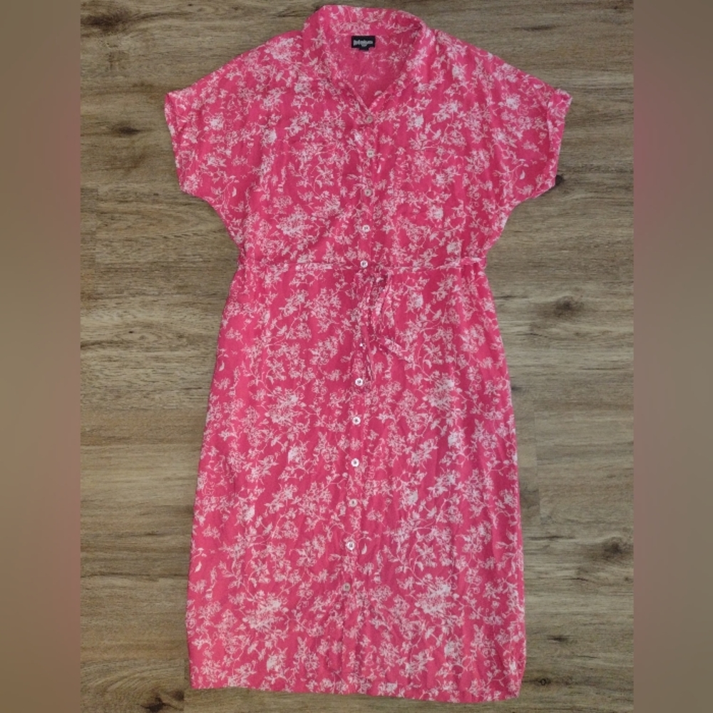 LuLaRoe Rayon Button Down Tie Waist Pink Floral Dress Knee Length Womens-XS